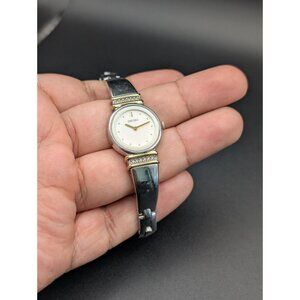 Vintage Seiko Crystal Watch: Two-Tone Cuff Bracelet, Y2K Ladies Jewelry